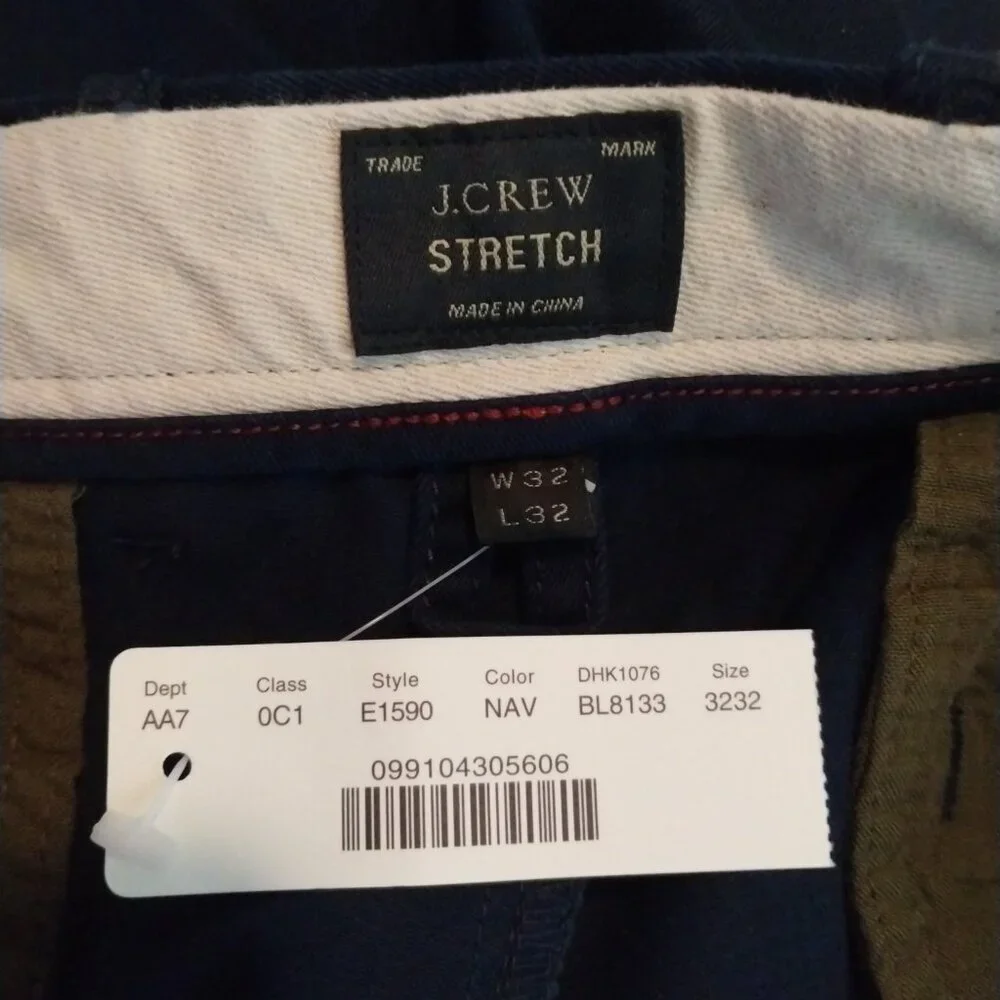 J. Crew Men's 770 Straight Fit Stretch‎ Tech Chino Pants Size 32x32 Navy Casual